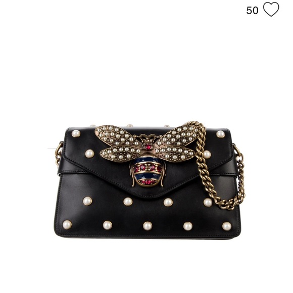 Gucci Black Designer Women's Bag with Pearl and Bee Embellishments - Picture 3 of 13